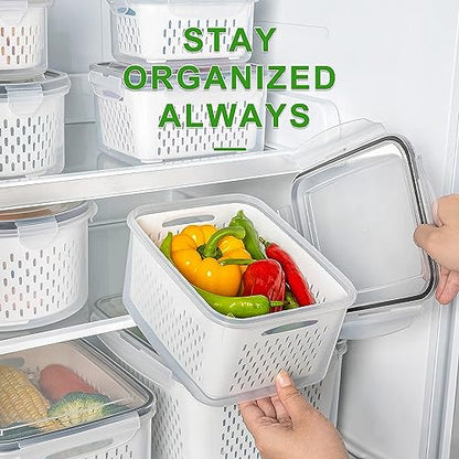 Fruit Storage Containers for Fridge with Removable Colander 8 pcs