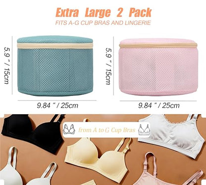 Bra Washing Bag for Delicates, Shape-Retaining, 2 Pack Lingerie Laundry Bag | Mesh Fabric with Support Plates, Prevents Bra & Lingerie Deformation During Washing, X-Large Green- Pink, 9.8" x 6"