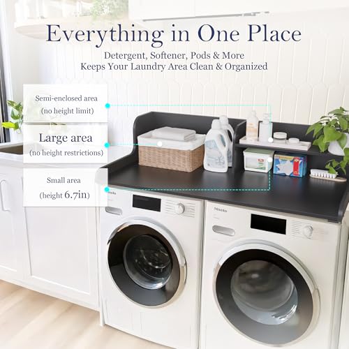 DTK Washer Dryer Wood Countertop with Shelf, Laundry Topper with Non-Slip Mat,27.55" Depth x 54" Width Dryer Covers for The Top with Edge Rails, Black