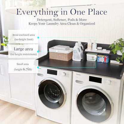 DTK Washer Dryer Wood Countertop with Shelf, Laundry Topper with Non-Slip Mat,27.55" Depth x 54" Width Dryer Covers for The Top with Edge Rails, Black