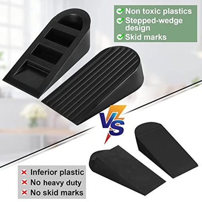 Big Door Stopper 2 Packs, Heavy Duty Wedge Rubber Door Stop Works on All Floor Surfaces, Non-Scratching Doorstops Special for Home Office School Heavy Door (Black, H1.9 x L6.3 x W2.7 Inches)