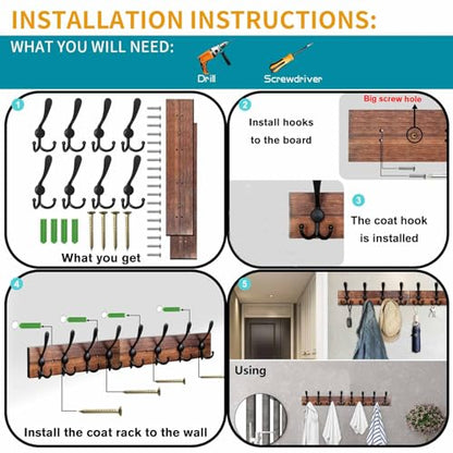 Coat Rack Wall Mount 31.5'' Coat Hanger Wall Mount Burnt Brown Coat Hooks for Wall Rustic Towel Racks for Bathroom Living Room Coat Hat Cloth