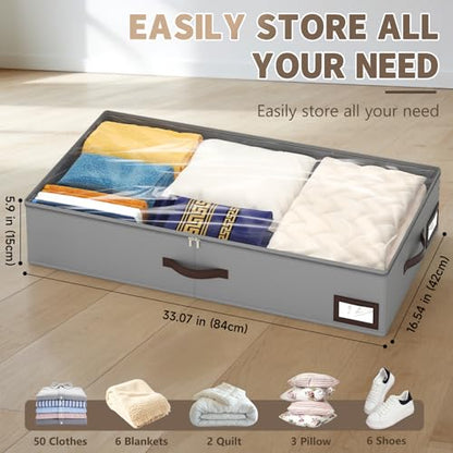 OIAHOMY 2 Pack Under Bed Storage with Handles, Underbed Container for Bedroom & Closet, Fits Beds Higher than 6", Under the Bed Storage for Seasonal Clothes, Blankets & Shoes - Grey