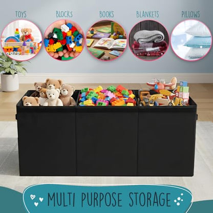 SoftOwl Extra Large Toy Storage Organizer with Lid - Sturdy, Collapsible Toy Chest Storage Box Design - Toys Bin with Dividers for Kids, Nursery, Bedroom, Playroom 37"x16"x14"