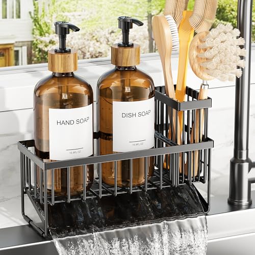 Kitchen Dish Soap Dispenser Set with 2 Pack 16.9oz... (Glass)