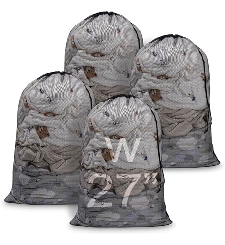 Meowoo Large Mesh Laundry Bag, 27×36inch Heavy Duty Mesh Laundry Bags Drawstring Lockable, Laundry Hamper Liner, Machine Washable, for Travel,Storage, Sports Factories, Dorms, Black 1pcs