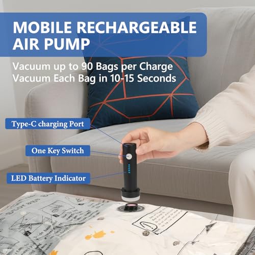 Travel Vacuum Bags for Clothing with Rechargeable Wireless Air Pump,18 Pack Compression Seal Packing Bags for Luggage Suitcase,Carry-on Size Space Saver Vacuum Storage Bags