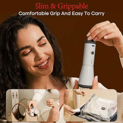 Vacbird Travel Vacuum Bags with Rechargeable Pump, Carry-On Space Saver | See Contents Easily with Transparent Bags, 1500mAh Pump Compresses 90+ Bags, Carry-On Size for Easy Travel Packing
