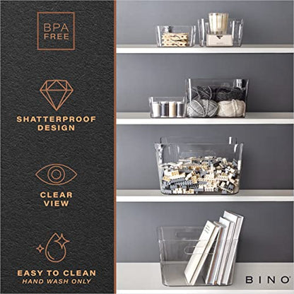 BINO | Plastic Storage Bins, Large - 2 Pack, Clear | THE SOHO COLLECTION | Pantry Organizers and Storage Containers | Fridge Organizer Bins | Kitchen Cabinet Organizer | Medicine Cabinet Bin
