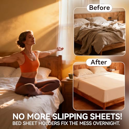 Upgraded Bed Sheet Holders Heavy Duty Straps 4Pack | Universal fit for all mattress sizes with fabric-safe sheet grippers that lock tight damage-free