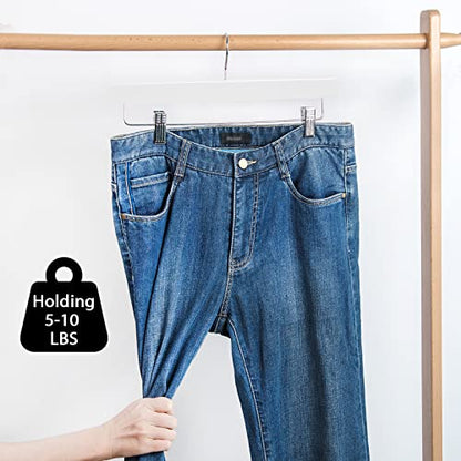 Nature Smile Deluxe Wooden Pants Hangers, White, Pack of 28 | Solid Wood Bottom, Jeans Hanger, Skirt Hanger, 2-Adjustable Clips