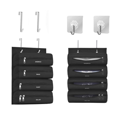Zipper Bag Organizer Compatible with Gallon, Quart, Sandwich & Snack Food Storage Bag, Kitchen Plastic Bag Storage Organizer for Kitchen RV Camper (Black)