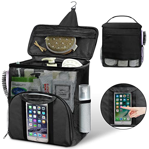 Mesh Shower Caddy Portable Dorm Room Essentials, Toiletry Tote Bag | Quick Dry, Large Capacity Haning Shower Bag for College Dorm Room Essentials for Boys and Girls for Bath Camping (Black)