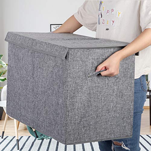 Large Toy Box Storage with Lid, Collapsible Sturdy Toy Chest Storage Bin | Toy Storage with Rivets Handles for Kids, Boys, Girls, Nursery, Playroom, Living Room, Bedroom, 25"x 13" x 16" (Linen Gray)