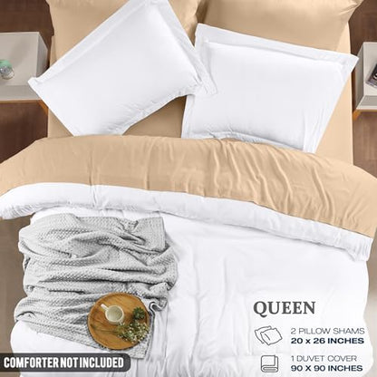 Duvet Cover Queen, 3 Piece Cotton Like Polyester With Zipper Closure, White | Extra Soft and Breathable, Wrinkle & Fade Resistant, Includes Duvet Cover and 2 Pillow Shams, Comforter Not Included, OekoTex