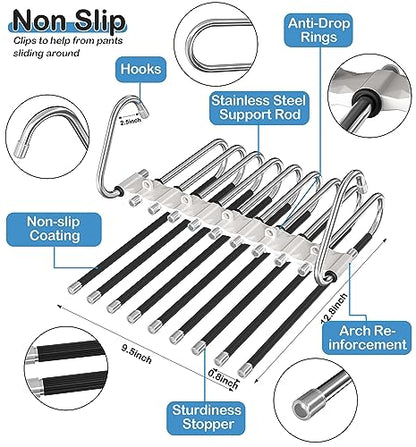 9 Layers Pants Hangers Space Saving Non-Slip Closet Organizer 2 Pack | Metal Space Saving Hangers Multi-Layer Multifunctional Rack Closet Organizers and Storage for Skirts Jeans Trousers(White)