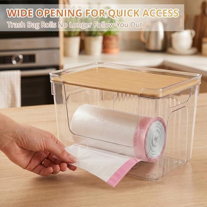 Plastic Trash Bag Dispenser with Lids, Stackable, 4Pack, 2XL+2S | Clear Trash Bag Organizer for Kitchen, Laundry Room, Under Sink Organization and Storage