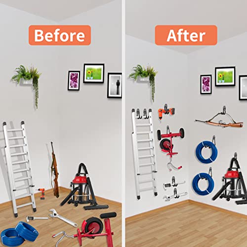 HUPBIPY 12 Pack Garage Hooks Heavy Duty, Wall Mount Ladder Hooks | Storage Organizer With a non-slip coating for Hanging Bicycles Garden Tools Ladders Hoses Ropes and Loose Items(Black)