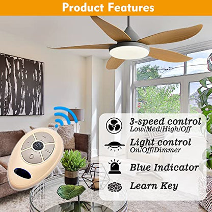 FAN35T Ceiling Fan Remote Control Replacement for Allen+Roth, Kichler | Replacement Harbor Breeze FAN-53T L3HFAN35T 35T L3HFAN35T1 35T1, 3-Speed & Light Dimmer, 303.9MHz,Two Ways to Program