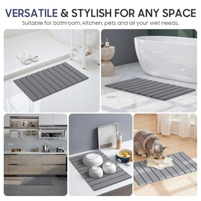 Stone Bath Mat Foldable Diatomaceous Earth Bath Mat Non-Slip Absorbent Shower Stone Mat Quick Dry Easy Clean for Bathroom Floor Kitchen Dish Drying