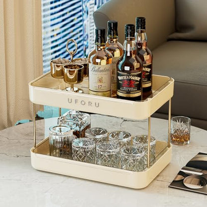 UFORU Countertop Coffee Station Organizer,Cup Rack,Mug & Wine Glass Holder | 2-Tier Cream White Mug Shelf with Removable Drain Tray,Bathroom Countertop Organizer,Spice Rack for Kitchen