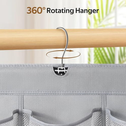 MISSLO 30 Large Pockets Dual Sided Hanging Shoe Organizer for Closet with Rotating Hanger Hanging Shoe Shelves, Grey