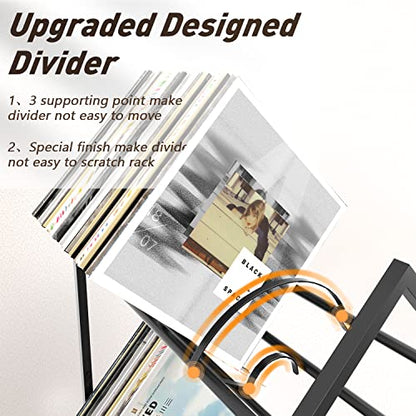 RUILALIFE 2-Tier-Vinyl-Record-Storage-Holder With Dividers, 200 LPs Albums Storage Rack Shelf, Steel Music Records Display Shelf Organizer For Book, Magazine, Files