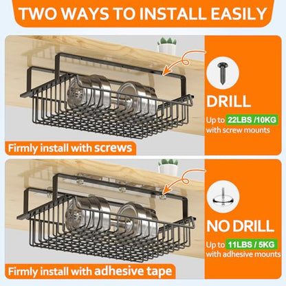 ENONCI Under Desk Drawer Slide Out No Drill Metal Storage Cabinet | Shelf Storage Basket Cabinet, Under Table Drawer Organizer for Office, Home, Workspace, Cabinet