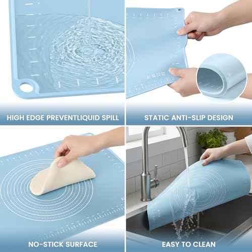 28x20 Silicone Rolling Mat Non-Stick Food Grade Baking Mat w/Measurements | Non-slip edges, heatproof silicone, nonstick, measuring guides, oven/dishwasher safe, tearproof, easy clean.