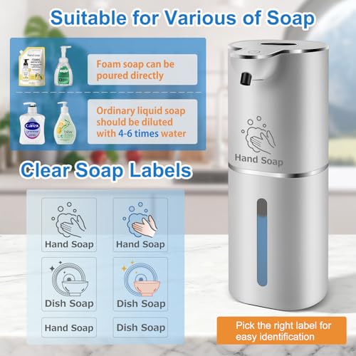 Automatic Foaming Soap Dispenser with Digital Display, 6-Level Foam Adjustable, Rechargeable, 12.8oz/ 380ml Wall Mounted Touchless Hands Free Auto Dispenser for Kitchen, Bathroom, Hotel, Restaurant
