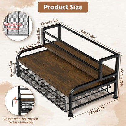 Coffee Syrup Rack Organizer, 3-Tier with 35 K-Cup Pod Holder Drawer | Black Metal Rack for 8 Syrup Bottles,Countertop Bottle Holder Stand for Wine,Space-Saving Design for Kitchen Cafe Station