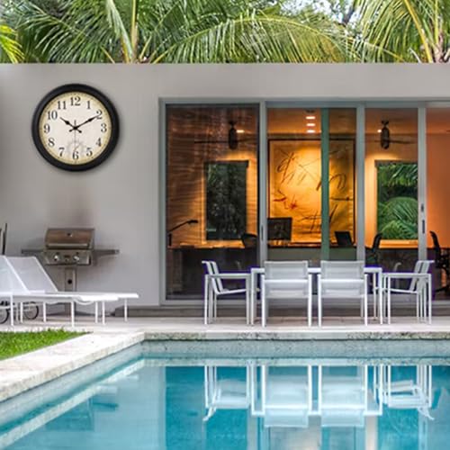 Wall Clock Vintage Style Inodor Outdoor Clock 16 Inch Large Wall Clocks Waterproof with Thermometer for Living Room Patio Pool Garden (Bronze)