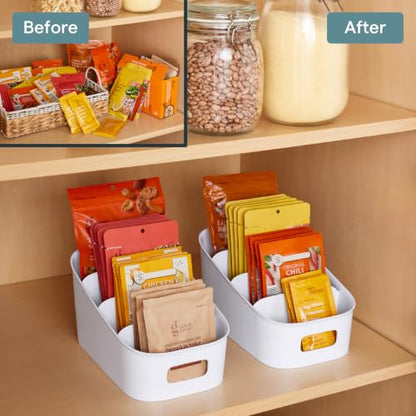 YouCopia ShelfBin Packet Organizer, 4-Tier Stairstep Raised Divided Bin, BPA-Free Storage Caddy for Kitchen Pantry and Cabinet Organization, Tea Bags, Medicine, and More