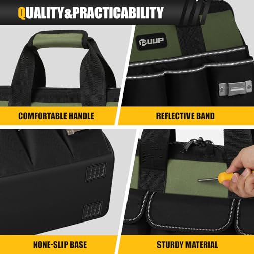 UUP Heavy Duty Tool Bag 15Inch, 16-Pocket Portable Empty Tool Box Organizer | Big Storage Toolbox Organization, Soft Handle Large Zipper Carrying Toolbag, Father Day Gifts for Him Dad Men, Green