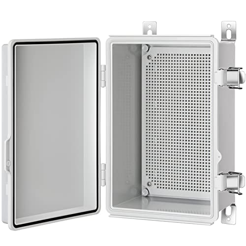 Gratury Junction Box, IP67 Waterproof Plastic Enclosure for Electrical Project, Hinged Grey Cover, Includes Mounting Plate and Wall Bracket