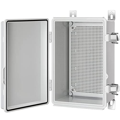 Gratury Junction Box, IP67 Waterproof Plastic Enclosure for Electrical Project, Hinged Grey Cover, Includes Mounting Plate and Wall Bracket