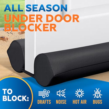 Comfyanno Under Door Draft Stopper - Bottom Door Seal & Gap Filler- Fits 30” to 36” Door, Block Noise, Sound, Air, Bugs, Dust, Easy to Install, Double Side Block, No Adhesive, Black