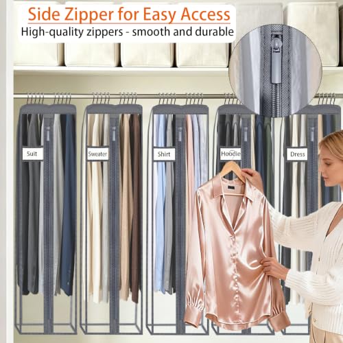 Clear Garment Bags for Hanging Clothes 10" Side Gusset, Suit Bags for Closet Storage, Suit Cover for Shirts Coats Dresses (24"X42"X10" 3Pack)