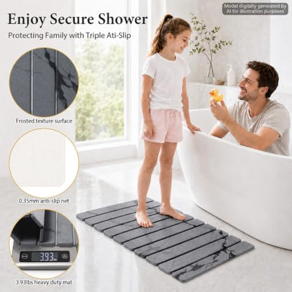 Foldable Stone Bath Mat, Non Slip Large Diatomaceous Shower Mat, Super Absorbent Quick Drying Stone Mat for Bathroom Kitchen Floor Counter Sink,Easy to Clean & Store (Dark Gray 24"×16")