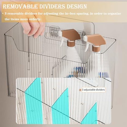 Lae Nuvole Cabinet Door Storage 2-Pack, Clear Adhesive Organizer for Wall | 2.75" Depth, 3 Adjustable Dividers, No-Drill Mount, Renter Friendly, BPA-Free, Holds 15 lbs, for Narrow Space