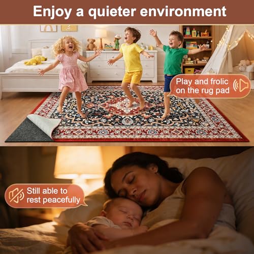 YJ.GWL 6x9 Feet Non Slip Rug Pad 1/4 inch Thick Felt and Silicone Backing, Dual Surface Cushion Rug Gripper for Hardwood Floors, Carpet Liner Keep Rugs in Place, Anti Skid Mat for Under Area Rug