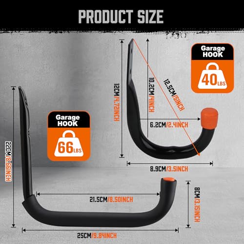 HORUSDY 10-Pack Garage Hooks, Utility Hook, 9" & 6” Garage Heavy Duty Wall Hook for Bikes, Kayak and Hanging Ladders