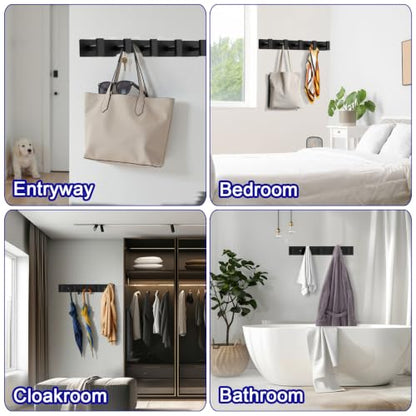 Bntuk Coat Rack Wall Mount - 5 Coat Hooks, Towel Racks for Bathroom Robes Bags Keys, Hat Rack Wall Towel Hooks Organizer Essential (Black)