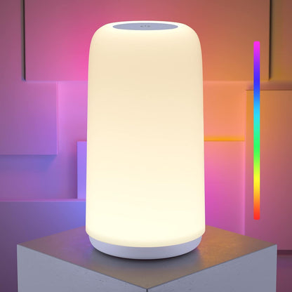 Touch Bedside Table LED Lamp, [Sleek Design & RGB Mode] Multi-Color Dimmable with Warm White Lights, Birthday Gifts for Women Mom, Smart Nightstand Small Lamp for Bedroom Living Room Home Decor