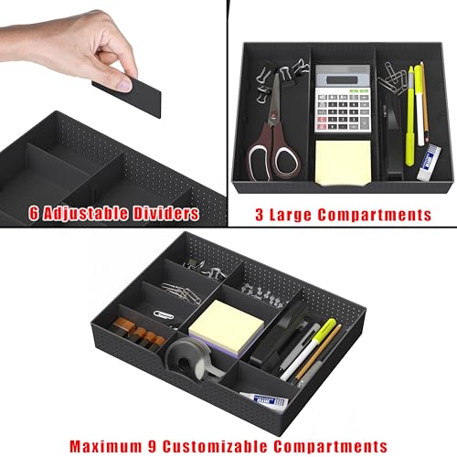 Simple Houseware Drawer Organizer Tray, 9 Adjustable Compartments, Black | For Office, Makeup, and Craft Drawer or Desktop Storage