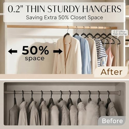 Plastic Hangers 50 Pack, Heavy Duty Plastic Hangers for Clothes | Non-velvet Slim Hangers with 360° Swivel Hook & Clothes Thin Hanger - Durable Coat Hangars, Space Saving Hanger - Black