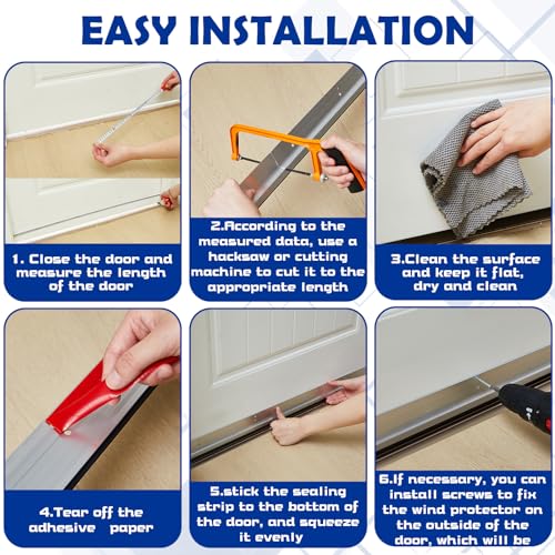 2 Pcs 36 Inches Metal Door Draft Stopper, Door Sweep, Mouse Stopper, Mice Seal Strip, Aluminum, Noise Blocker, Keep Rodents and Pests Out, Enhanced Weather Sealing, Easy to Install, Silver