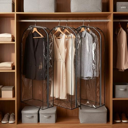 Clear Garment Bags for Hanging Clothes 3-piece set 60 inches Storage Bags With Zipper for Shirts, Suit,Jackets,Coats,sweater,Long Dresses,wedding,gowns,etc.