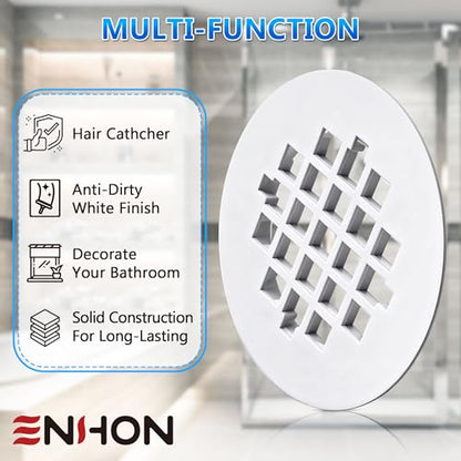2 Pack 4-1/4 Snap in Shower Drain Cove White,PVC Plastic | Round Strainer Drain Grid, Bathroom Shower Grate Cap Replacement for Hair Catcher