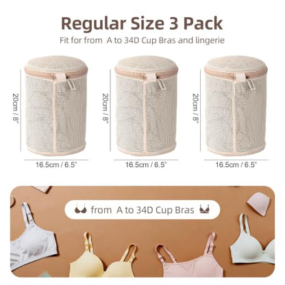 100% Pure Cotton Mesh Laundry Bags, Bra Washing Bags for Laundry, No Dye, Set of 3, Natural(8x6.5 Inch)